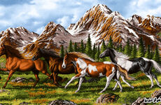 نخ و نقشه  تابلو فرش اسبهای کوهستان یگانه فراز تبریز