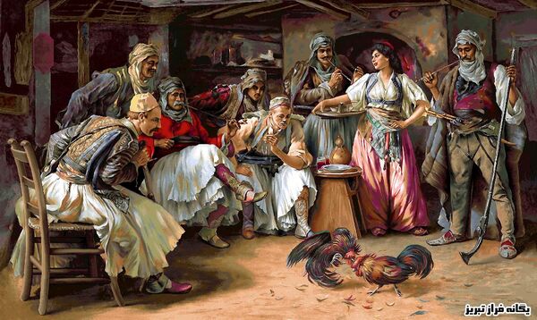 نخ و نقشه تابلو فرش تبریز-طرح خروس باز