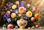 طرح و نقشه تابلو فرش دستبافت گل آرایی رز کلاسیک-یگانه فراز