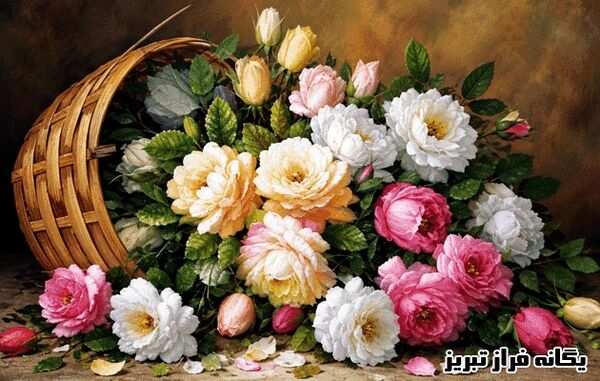 طرح و نقشه تابلو فرش دستبافت فروغ رزهای ریخته-یگانه فراز